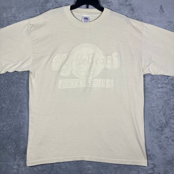 VINTAGE 90s Myrtle Beach Club Shirt Men's XXL Cream Graphic Made In USA - Picture 1 of 8